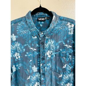 Vans Off The Wall Men's Aloha Hawaiian Camp Shirt Hibiscus/Leaf Design Size L